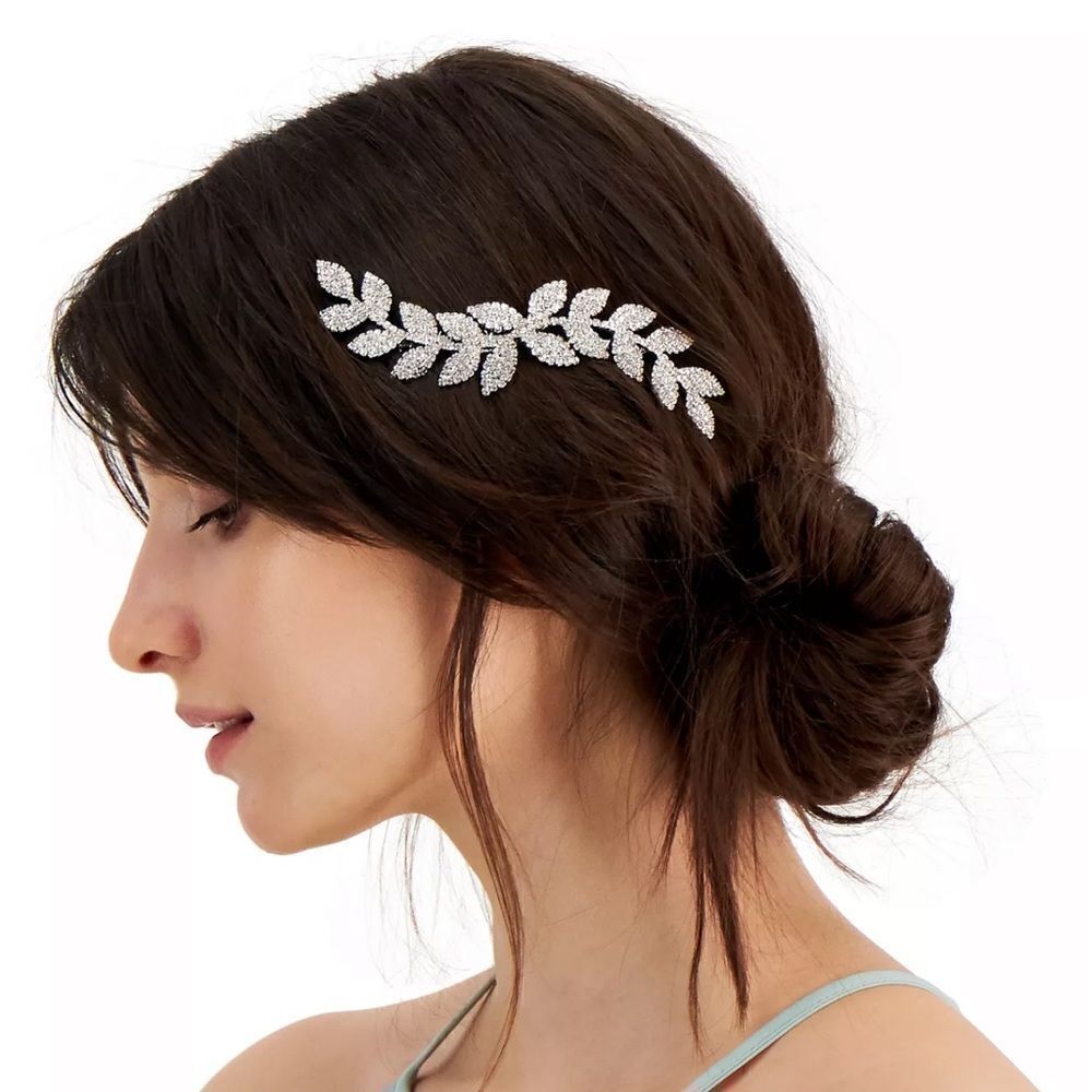 NWT I.N.C. INTERNATIONAL CONCEPTS Silver-Tone Pavé Leaf Sprig Hair Comb